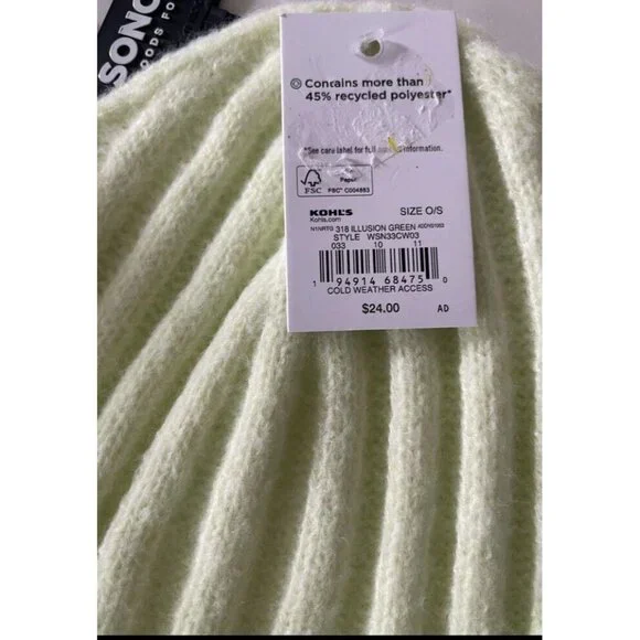 SONOMA GOODS FOR LIFE Ribbed Beanie Hat & Oblong Scarf Set Illusion Green Yellow - Picture 3 of 4